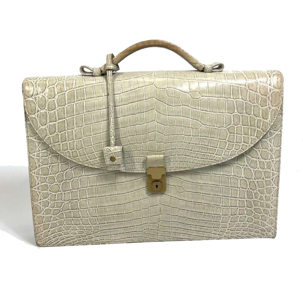 ビジネスバッグ スライドロック 鞄 カバン ブリーフケース クロコダイル グレーベージュ