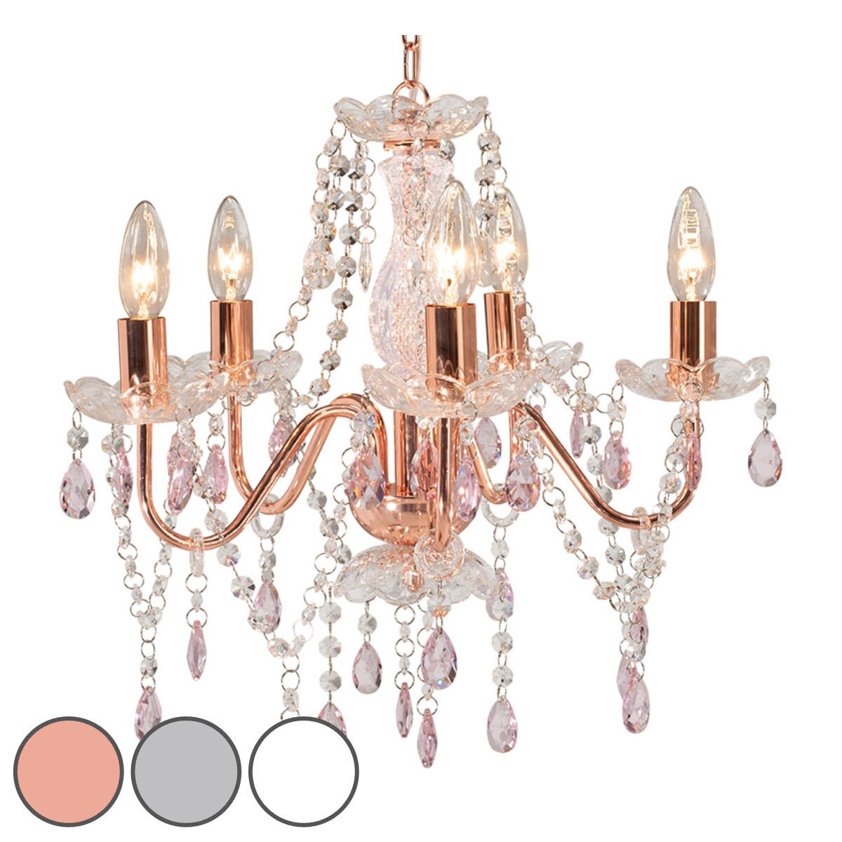 シャンデリア ガラスシャンデリア LED 対応 5灯 E17 40W カラー 照明 間接照明 LED対応 電球付き 天井照明 ガラス エレガント おしゃれ シーリングライト 4.5畳 5畳