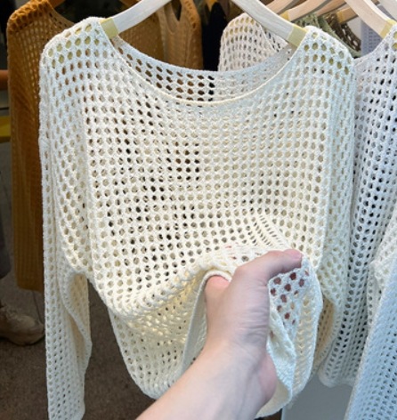 トップス デート モテアイテム カットソー 長袖 Uネック シースルー かぎ編み コットン 大人可愛い きれいめ 上品 おしゃれ かっこいい 大人可愛い ラブリー キュート ガーリー クール モード系