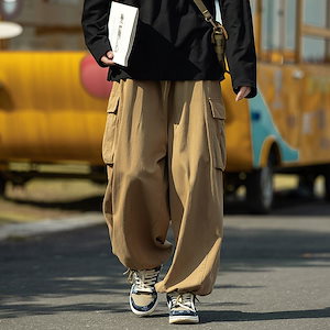 のオーバーオール メンズ 秋 大きいサイズ ルーズ ストレート ブラウン カジュアルパンツ 韓版版 クロップドパンツ
