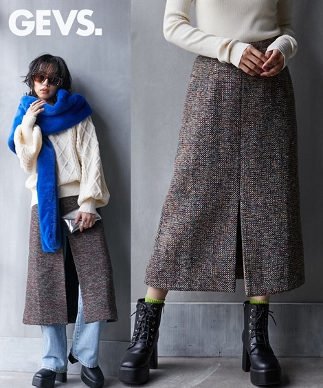 ミニスカート 大きいサイズ ファンシーツイードオーバースカート GEVS.