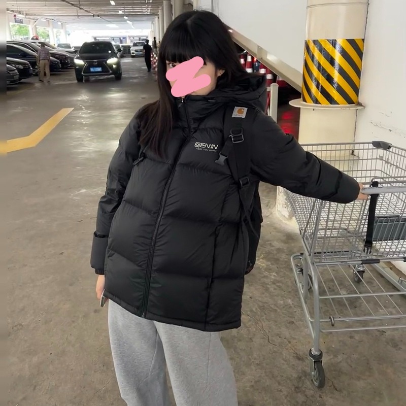 東北背の高い肥厚ホワイトアヒルダウンジャケット女性のフード付きメンズ韓国語版ルーズ学生黒パンジャケット