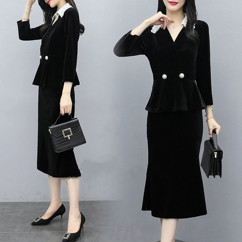 卒業式服母セットアップレディーススカートベルベット2点セットスーツおしゃれママフ