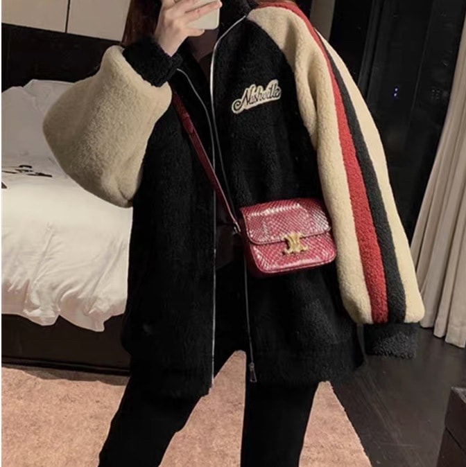 レディース ジャケット ブルゾン アウター 上着 ボアジャケット 長袖 ハイネック ストリート もこもこ ふわふわ ふっくら 前開き 切り替えデザイン ドッキング かわいい カジュアル おしゃれ