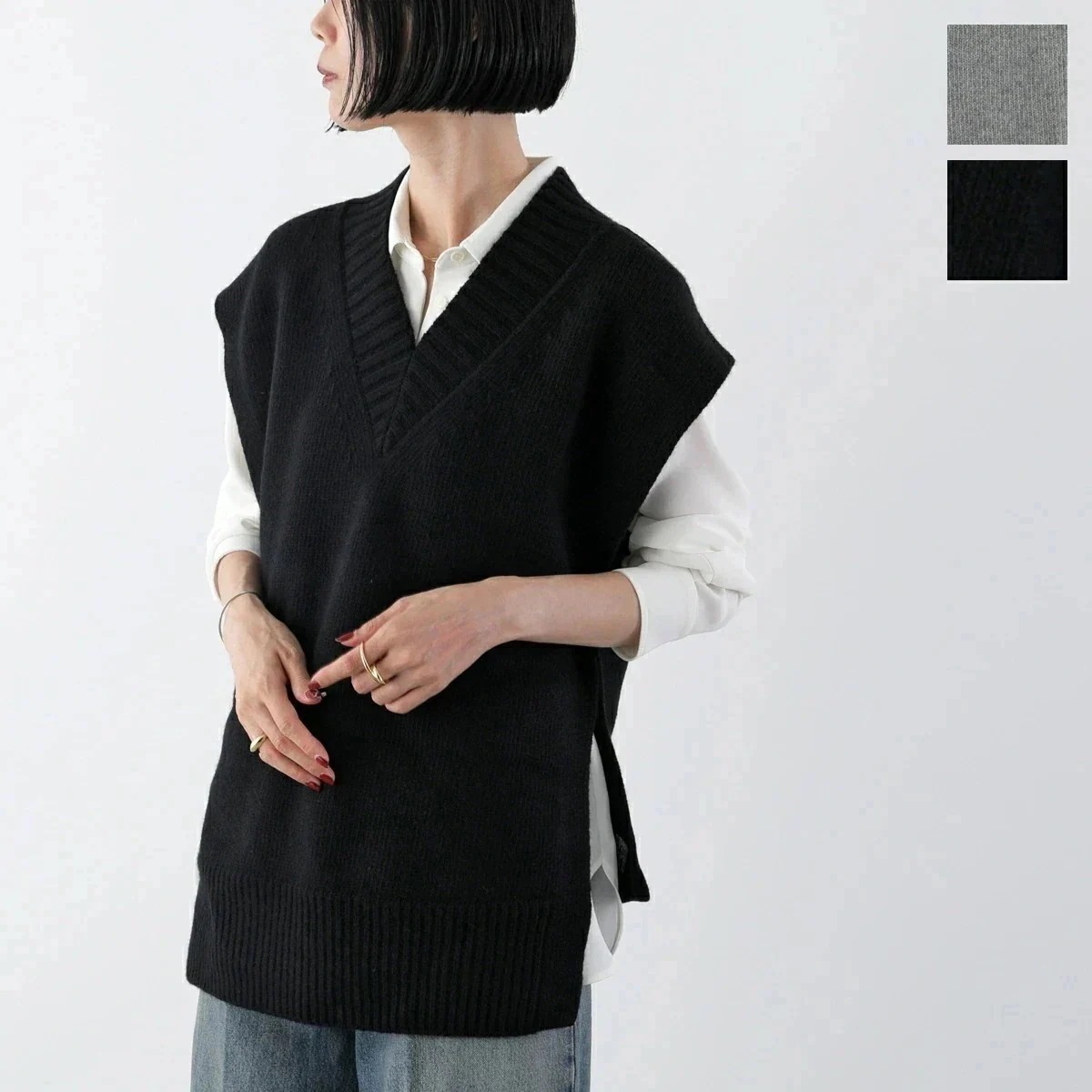 IHATOV イーハトーブ ニットベスト Wool Cashmere Vest IH12-6A-86406 レディース Vネック ジレ カシミヤ混ウール カラー】