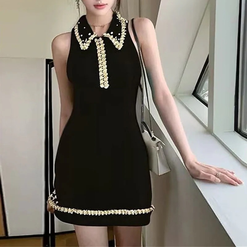 3日出荷 ワンピース夏 ノースリーブ ホルターネック レトロ シルエット美しい ショート丈 春服 レディース
