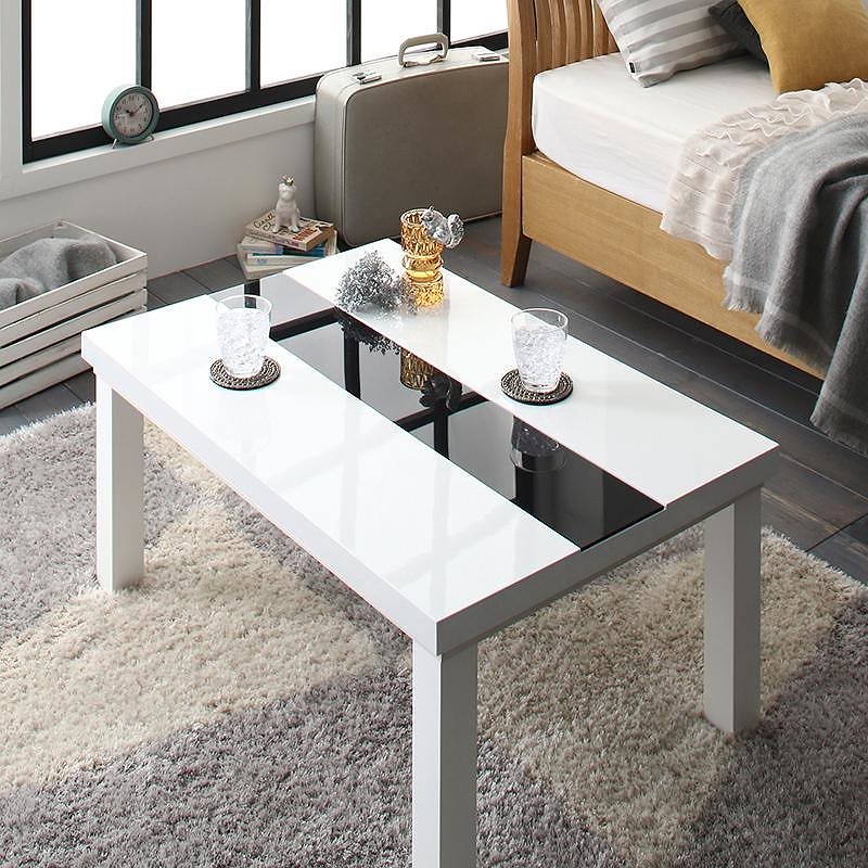 鏡面仕上げ アーバンモダンデザインこたつテーブル [VADIT]バディット 長方形（60x90cm） ラスターホワイト