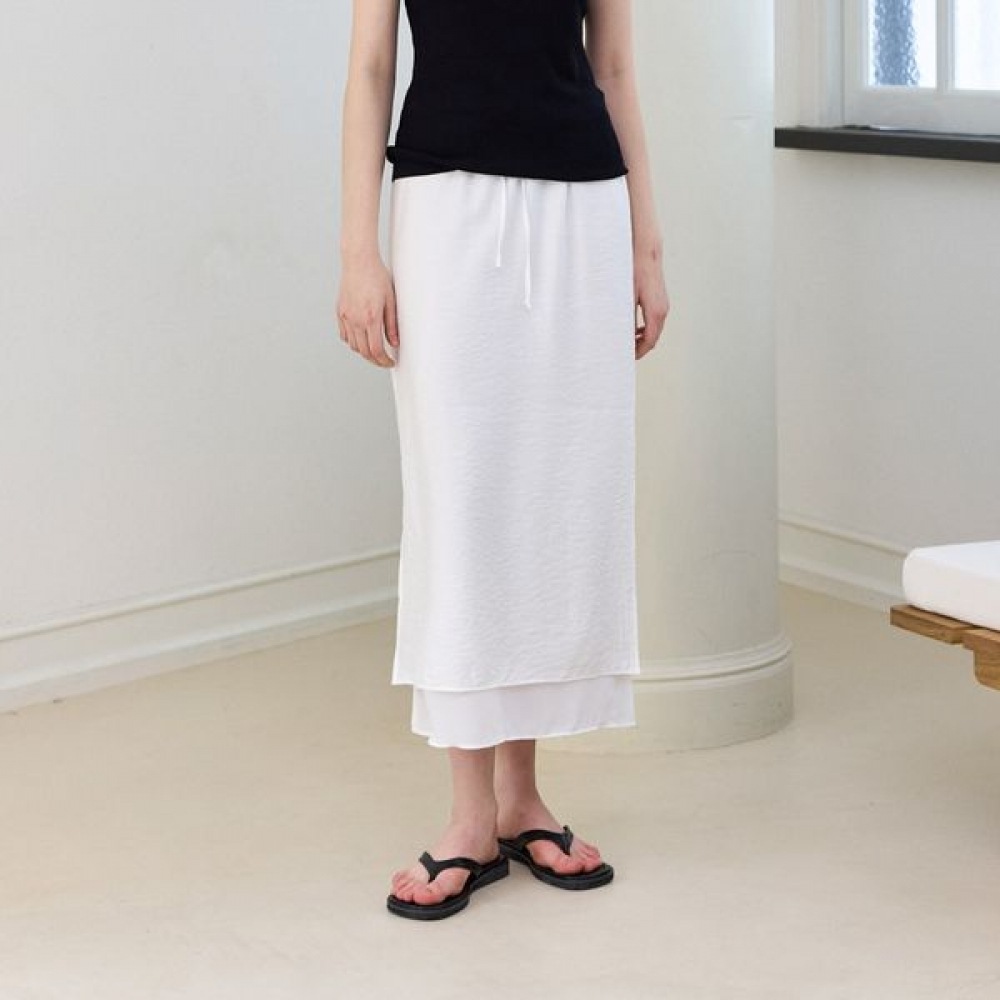 [リアーナニューヨーク] ナチュラルレーヨンレイヤードスカート_アイボリー