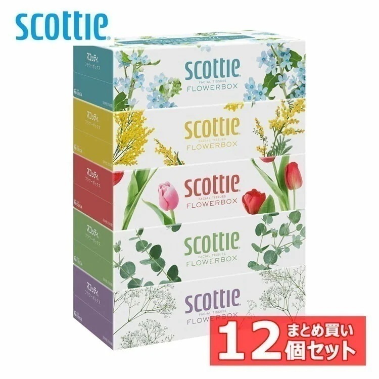 (12個セット)スコッティ ティッシュ フラワーボックス 250組(500枚) 5箱パック 41331 (D)