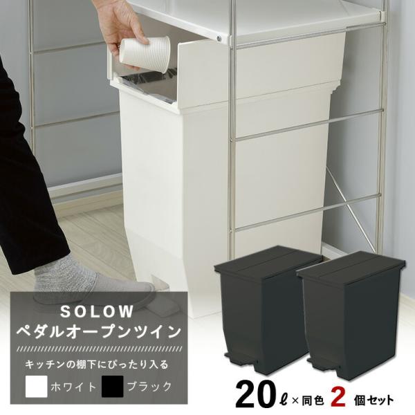ソロウ SOLOW ペダルオープンツイン 20L 同色2個セット (ホワイトまたはブラック) RISU HOME＆HOME ダストボックス ゴミ箱