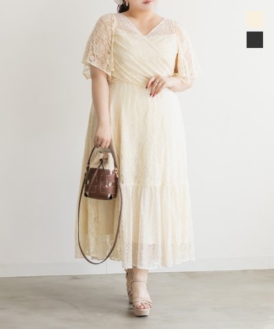 大きいサイズ レディース LL 3L 4L XL XXL XXXL CLETTEオリジナルクロスレースワンピース