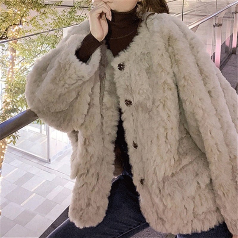 秋冬ショートスモールラムフラシ天コート女性用風ゆったりスモール