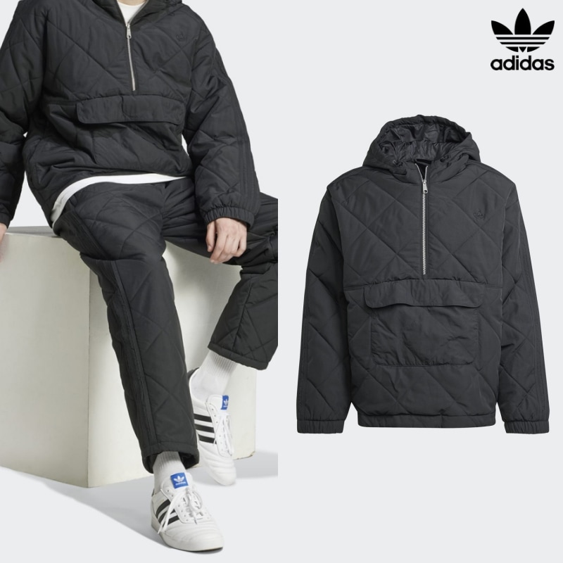 [ADIDAS] アディダス プレミアム エッセンシャルズ キルト 1/2ジップ ジャケット / BLACK