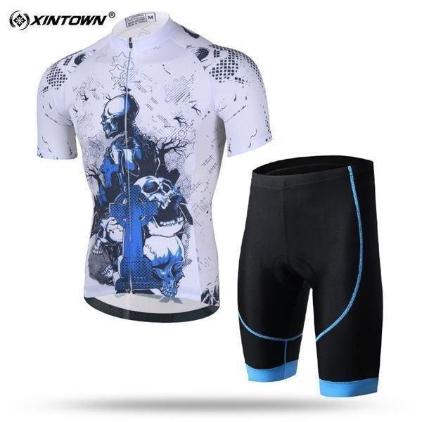 サイクリング裏ウエアスカル バイク ジャケット メンズ 自転車ウェア 上下2点セット サイクルウェア 半袖 吸汗 速乾
