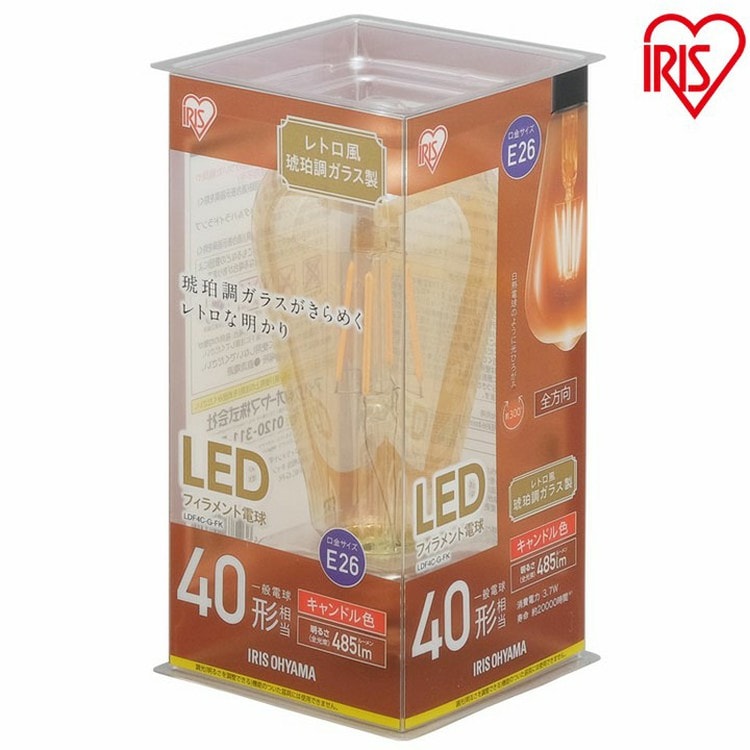 【公式】 【10個セット】LEDフィラメント電球 琥珀調 キャンドル色 40形相当(485ｌm) LDF4C-G-FK メガ割