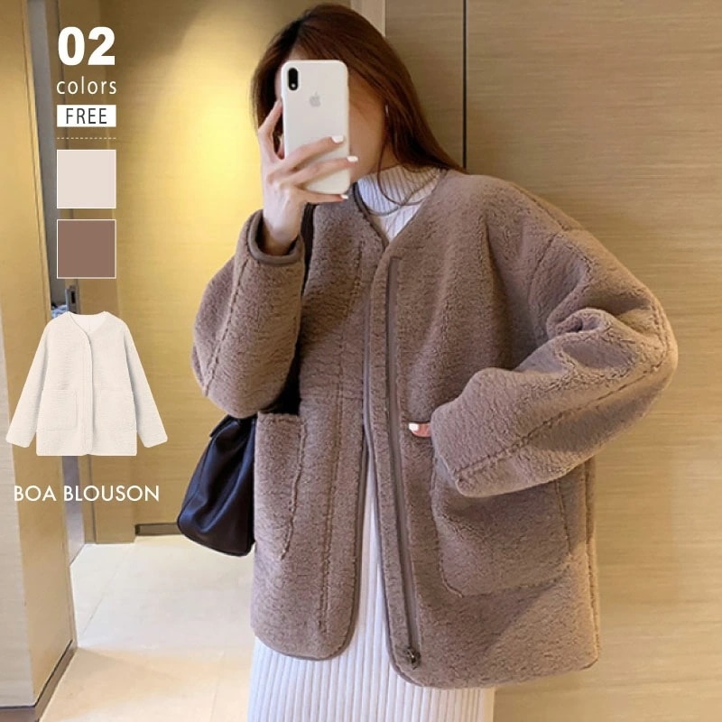 【2026年大人気】ブルゾン ノーカラー ボアブルゾン パイピング ボア コート ジャケット アウター レディース ふわふわ 長袖 羽織り 上着 大きいサイズ 大人 可愛い カジュアル 上品 春 秋