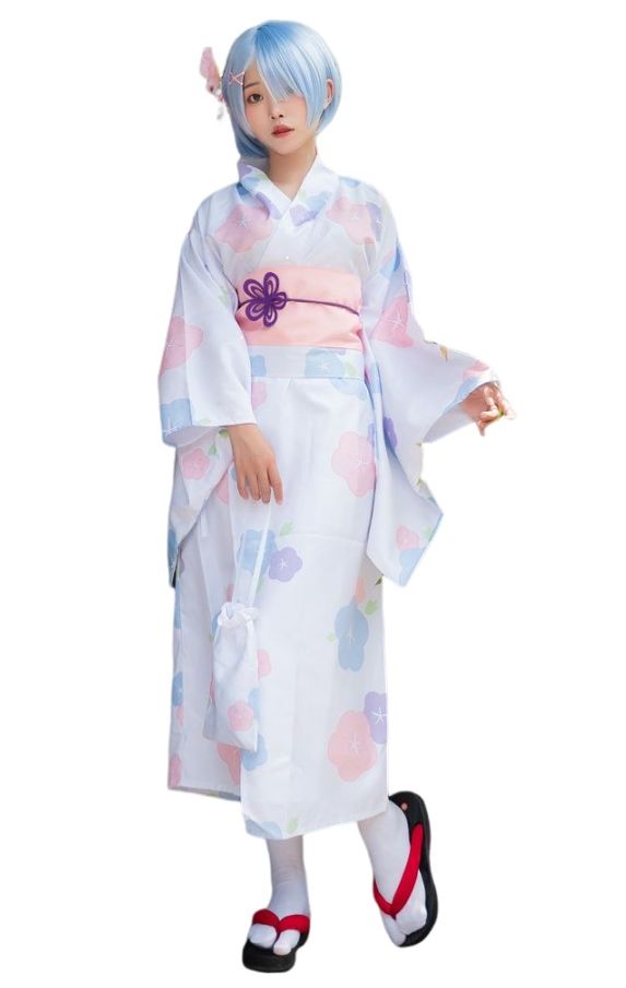 ウィッグ付き Re:ゼロから始める異世界生活 風 リゼロ レム ブルーウィッグ 和服 コスチューム コスプレ衣装 5点セット サイズ S―XL