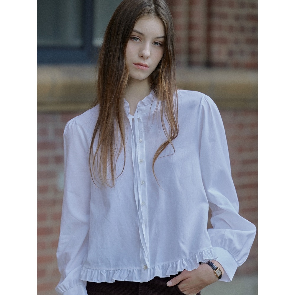 レターフロムムーンハイネックリボンフリルブラウス（2色）