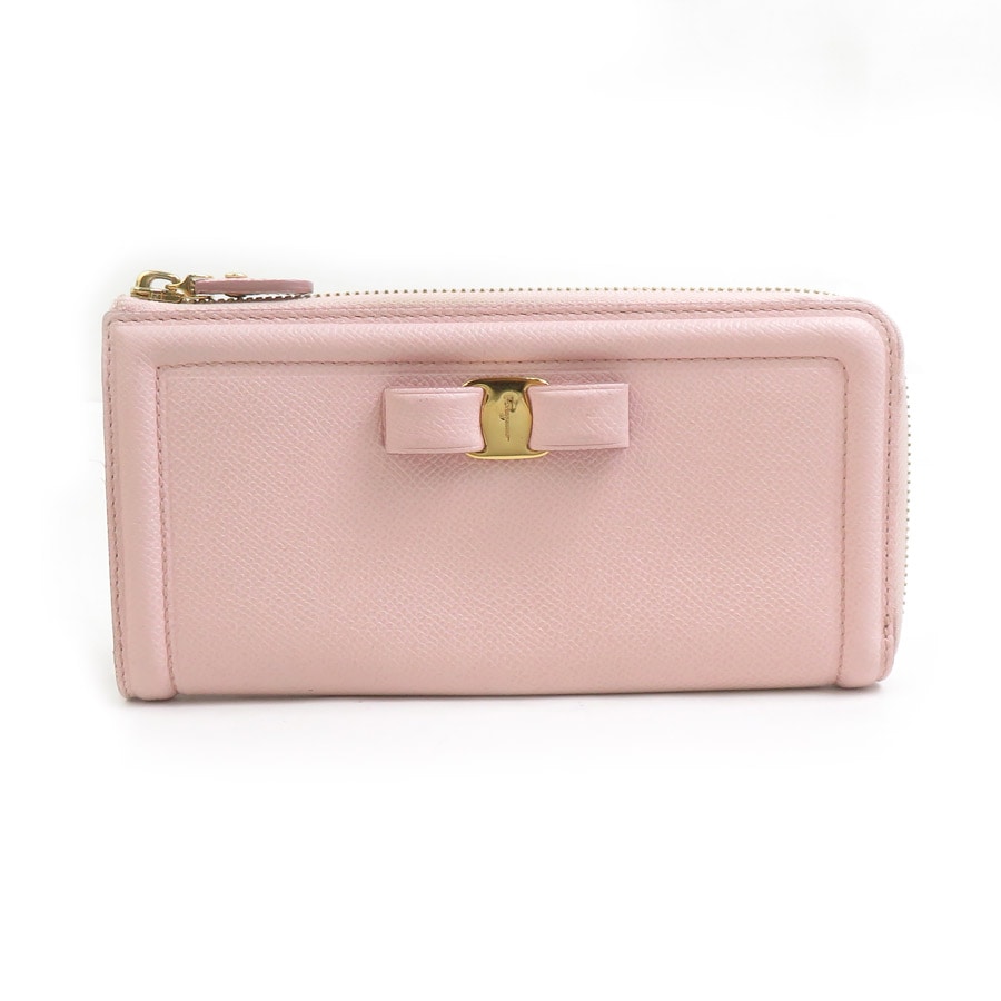 サルヴァトーレフェラガモ Salvatore Ferragamo ラウンドファスナー長財布 ヴァラリボン レザー ピンク レディース h31434a