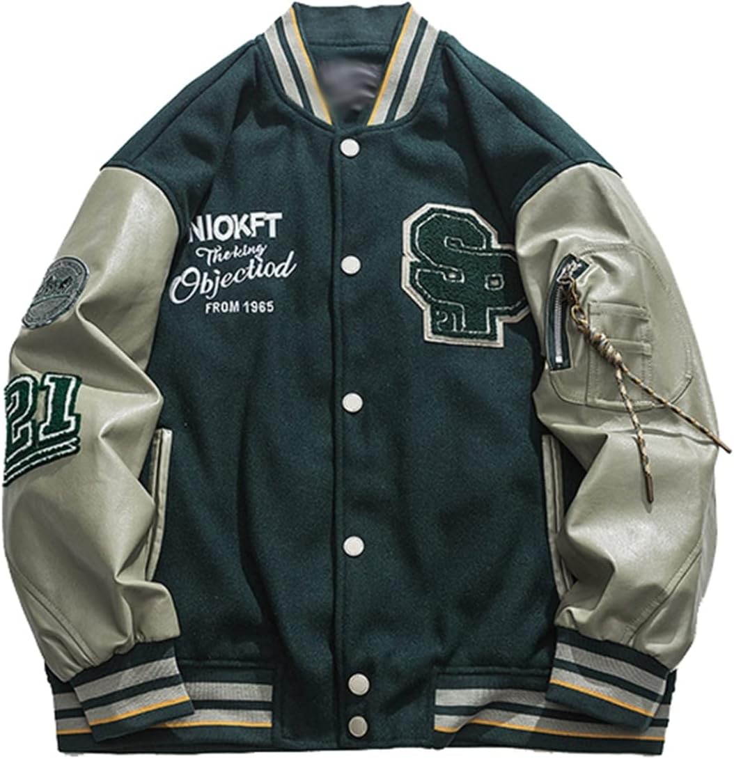 スタジャン メンズ 秋冬 ジャケット ラシャ パッチワーク バイカラー 刺繍 立ち襟 防風 保温性 スタジアムジャンパー おしゃれ ブルゾン カジュアル ビックシルエット オーバーサイズ アウター 袖