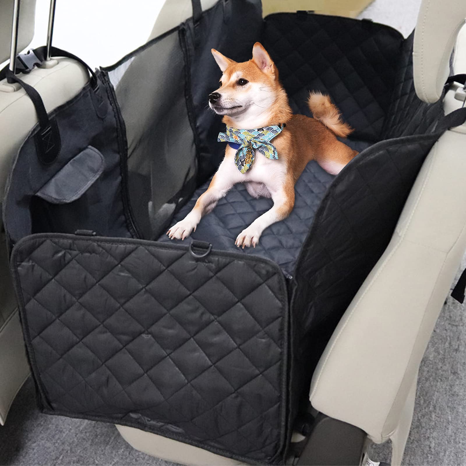 LUNPEAR ペット用ドライブシート 後部座席用 可視メッシュ窓 車用 ペットシート 防水 汚れ防止 安全ベルト付き 滑り止め 全車種 全種犬用猫用 折り畳み式カバー