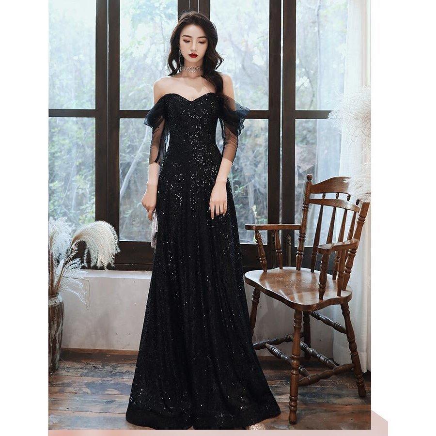 パーティードレス オフショルダー ナイトドレス ロング丈ドレス セクシー ウエディングドレス 演奏会 結婚式 忘年会 二次会 披露宴 ピアノ イベント