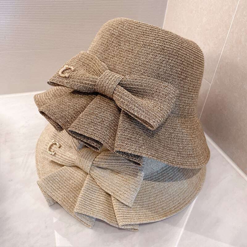 【送料無料】レディース 全5色 プリーツ リボン ストローハット リボンハット バケツハット 帽子 ぼうし 使いやすい 日焼け防止 紫外線対策 かわいい 大人可愛い きれいめ シンプル