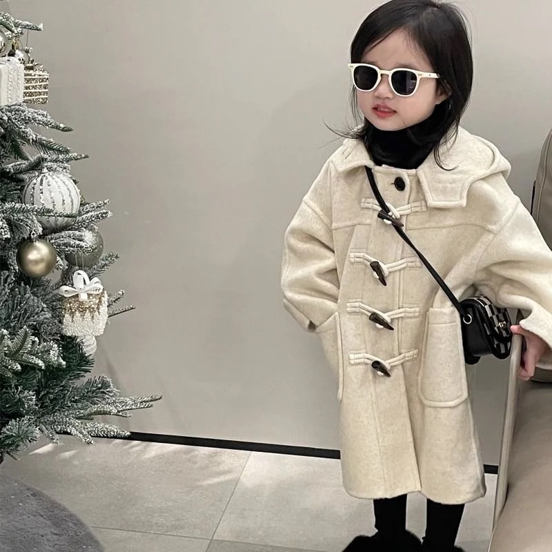 秋冬の新作 韓国子供服 ロングツイードジャケット韓国版コートの最新モデルの子供ツイードコート冬のセクション