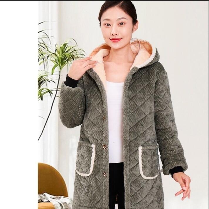 新型加絨加厚カバー女性の外にの保温キッチンエプロン保護ファッションコート汚れに強い作業服を着る