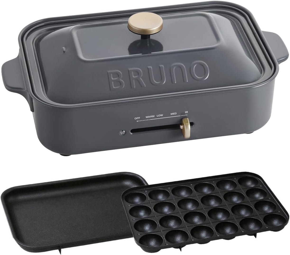 BRUNO コンパクトホットプレート 本体 プレート2種(たこ焼き 平面) チャコール おしゃれ かわいい これ1台 蓋 ふた付き 1200w 温度調節 洗いやすい 1人 2人 3人用 小型