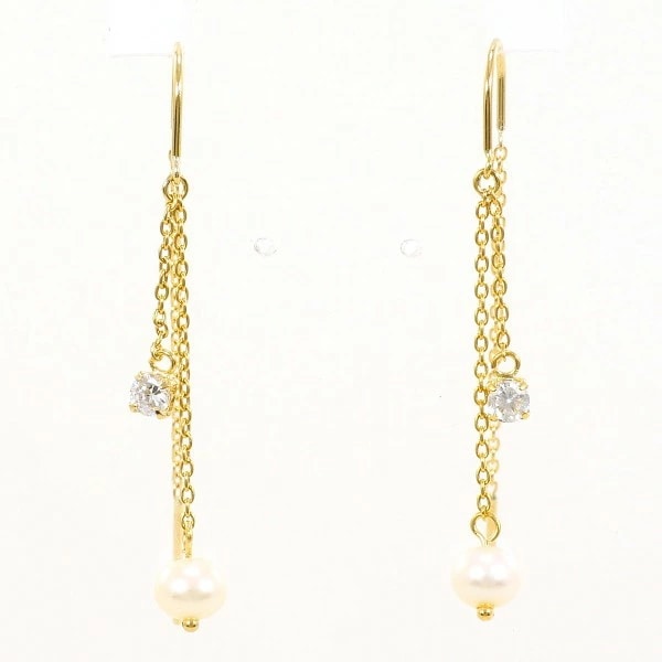 K18 18金 YG イエローゴールド ピアス パール (真珠) ジルコニア ジュエリー 中古