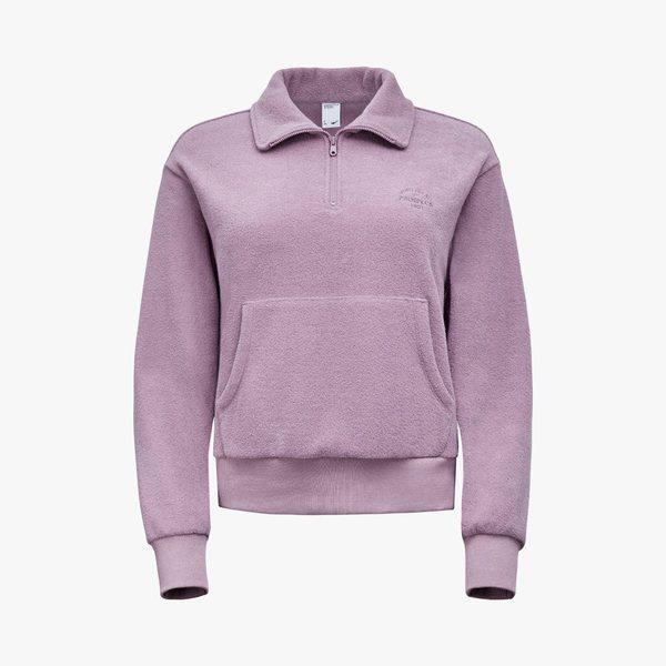 女性用ローズパープル テリー起毛 ハーフジップカラー Tシャツ / 女性用 秋冬 ジップアップTシャツ トレーナー PS3WN24W941_IC