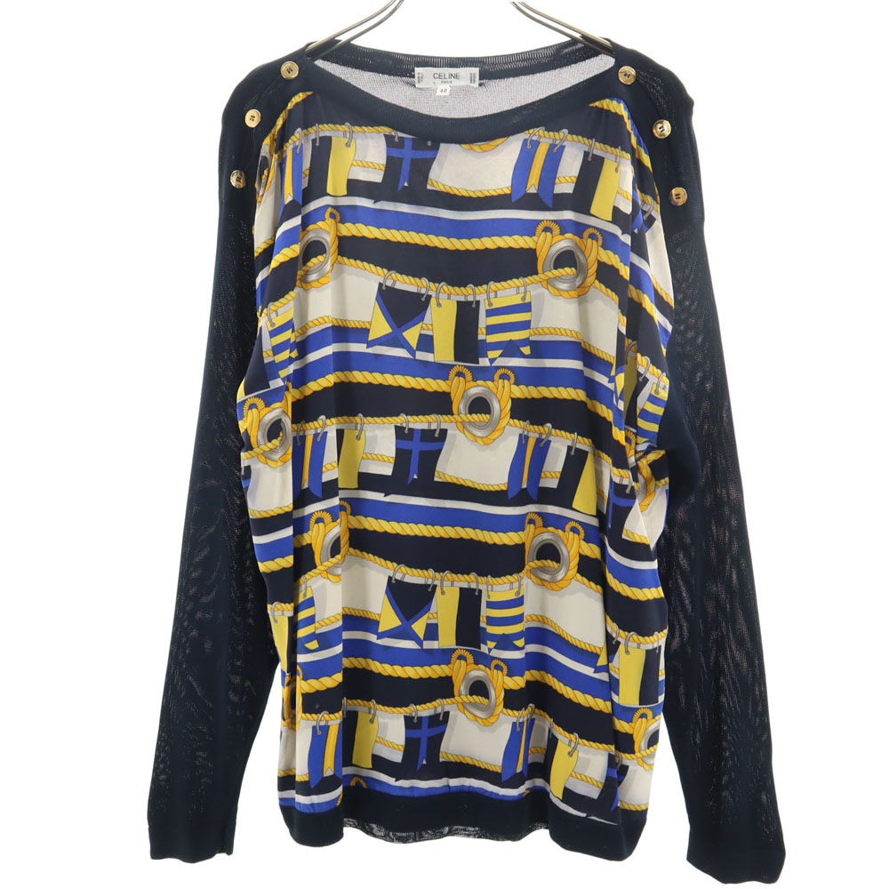 90s イタリア製 オールド ジェーシーシ期 長袖 ニット 42 ネイビー レディース