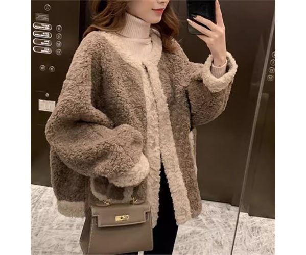 レディース ジャケット コート アウター 上着 ウール ミドル丈 長袖 ノーカラー もこもこ ふわふわ ポケット 異国風 厚手 ベルベット かわいい 大人可愛い シンプル カジュアル 上品 おしゃれ