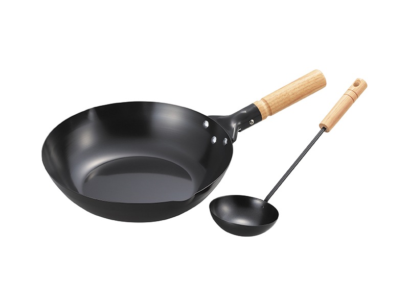 鉄製木柄北京鍋28cm お玉付