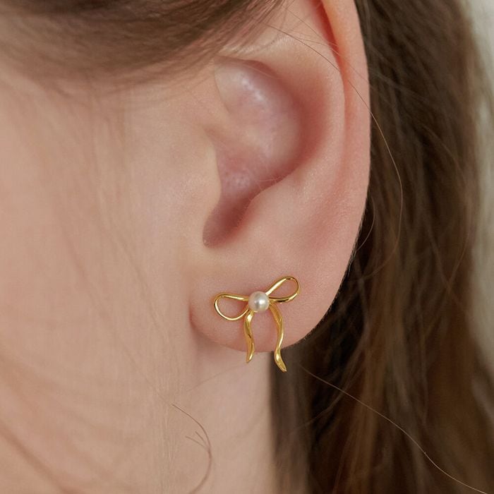 [Silver 925] Coco Pearl Ribbon Earrings 2色 おしゃれ ピアス 韓国ファッション