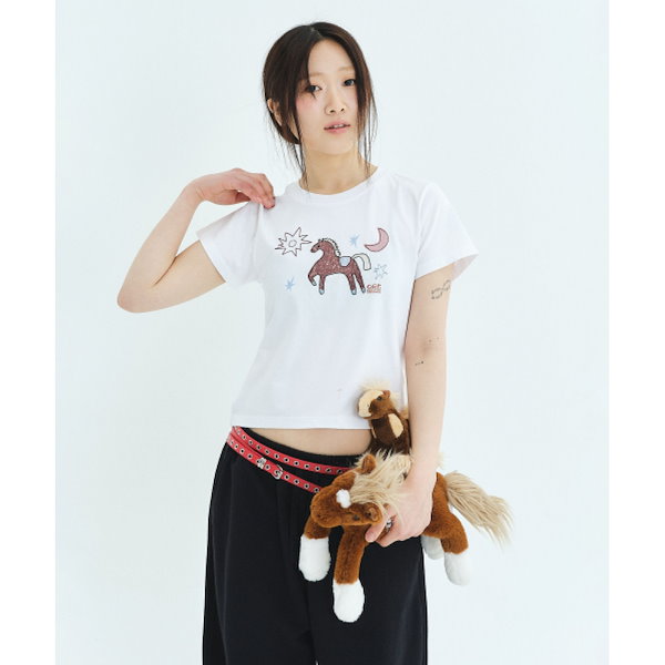 CGP (女性) ホースドローイング半袖Tシャツ-ホワイト