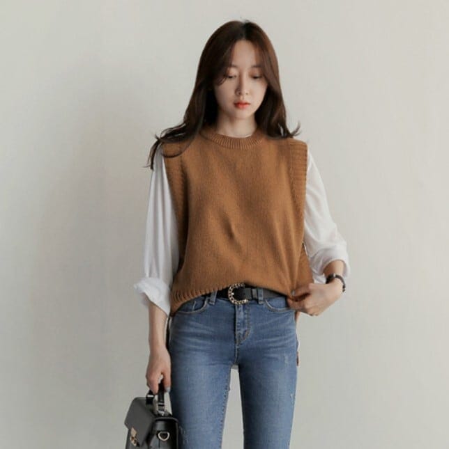 トップス ベスト 袖なし ラウンドネック ニット かわいい 大人可愛い シンプル カジュアル 大人 上品 おしゃれ 無地 春 秋 10代 20代 30代 40代 50代 レディース オフィス OL 通