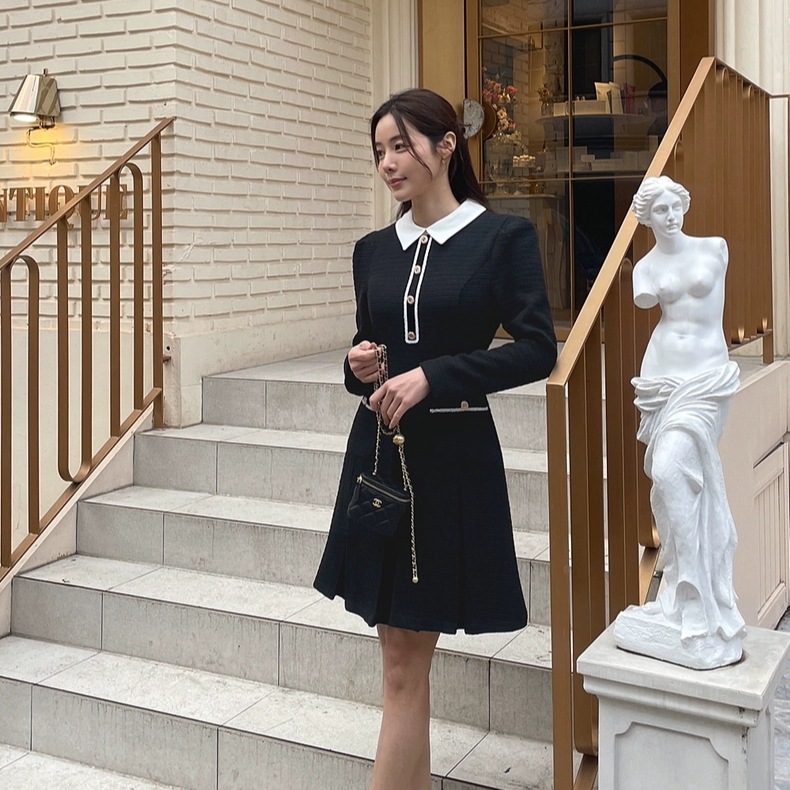 お嬢様 タイト プリーツ ワンピース