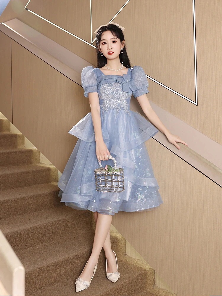 ブルーのイブニングドレス 女子校式 夏