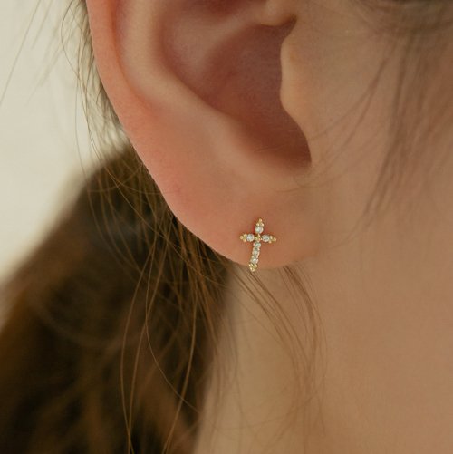 LUNNE 14k キュービッククロスピアス 14k ゴールド #ES23