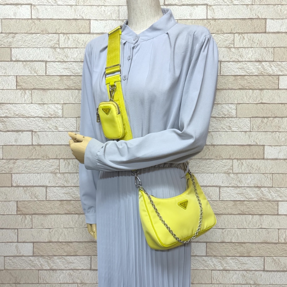 プラダ ショルダーバッグ ナイロン 1BH204 イエロー PRADA 中古 美品