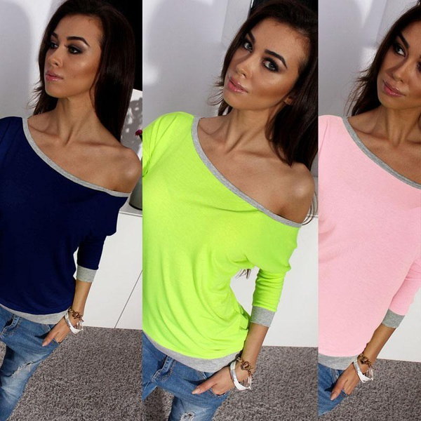 セクシーな女性ロングスリーブオフショルダーTシャツトップスマルチカラーWomensプラスサイズTシャツ セクシーな女性ロングスリーブオフショルダーTシャツトップスマルチカラーWomensプラスサイズTシャツ