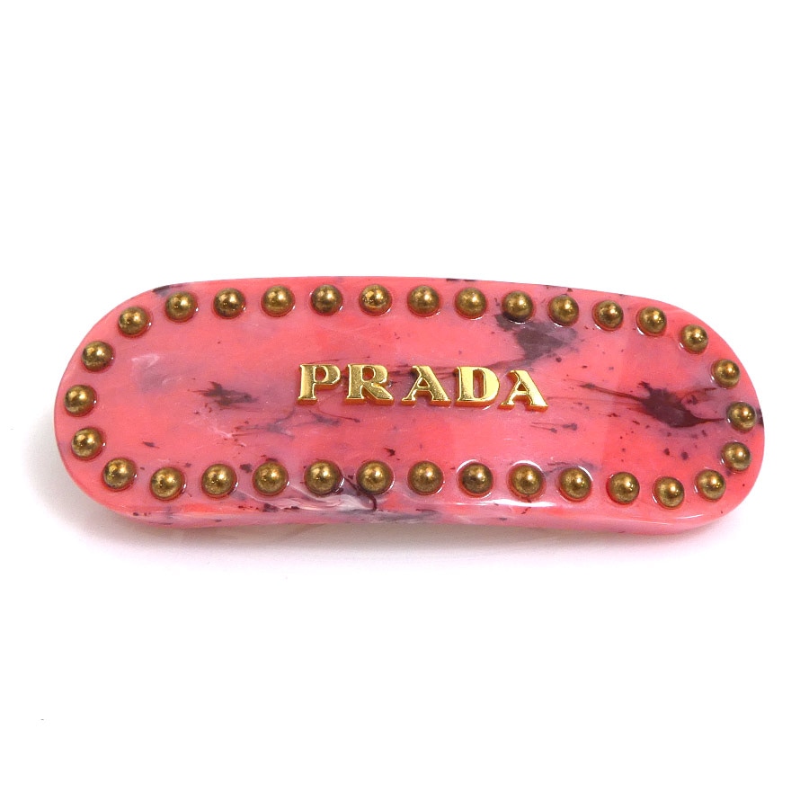 プラダ PRADA バレッタ レジン/メタル ピンク/ゴールド レディース e61920j