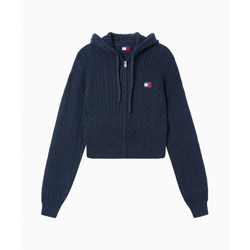 トミージーンズバッジケーブルフード付きカーディガン (T32F0KCD31TWT1C1G)