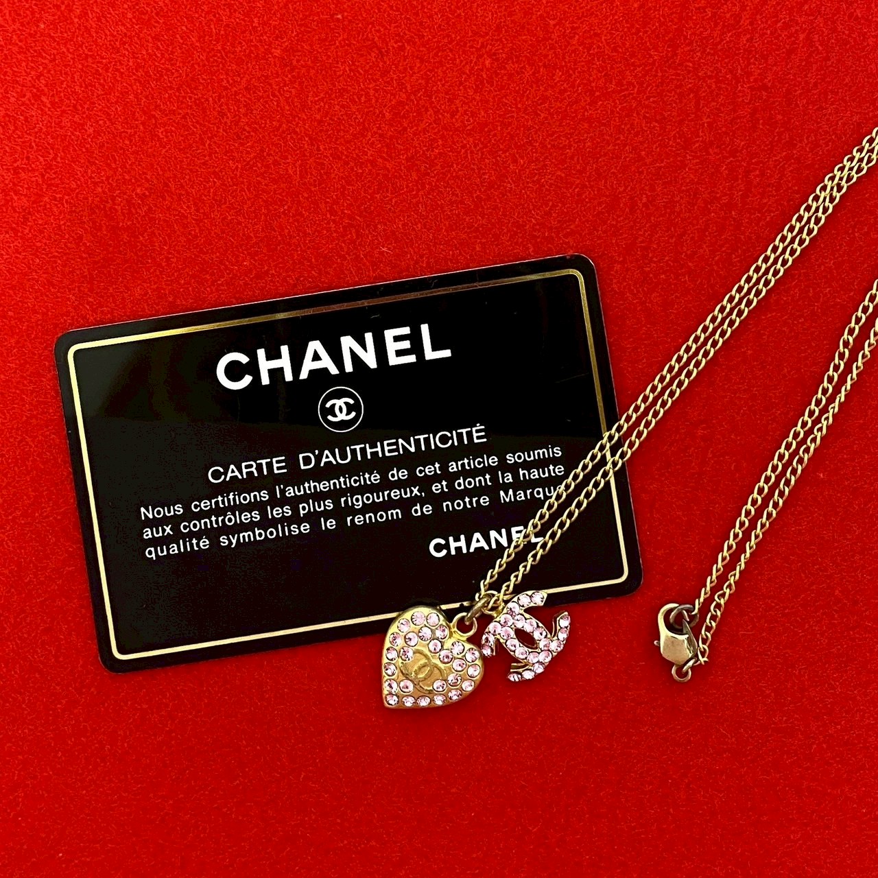 ヴィンテージ ココマーク ハート モチーフネックレス GP ラインストーン ゴールド 76959