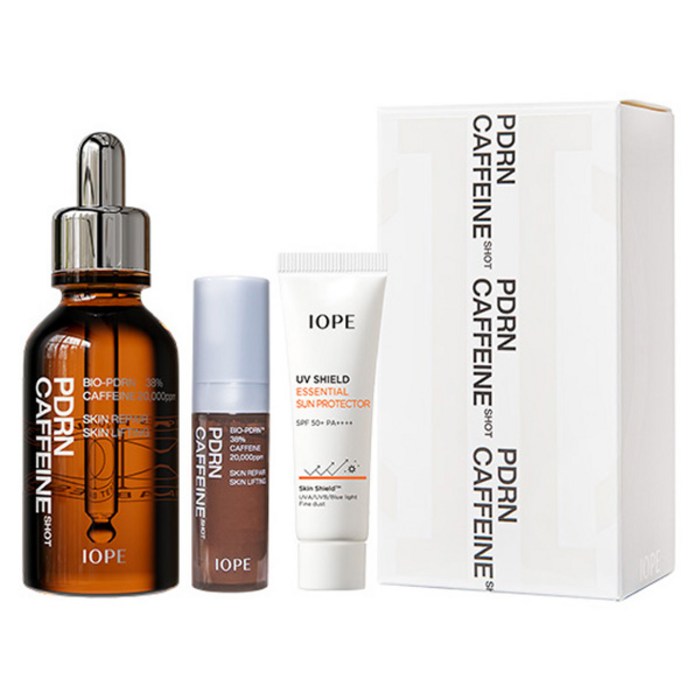 PDRN カフェインショット アンプル 30ml+5ml+UV シールド エッセンシャル サン プロテクター 日焼け止め 10ml セット