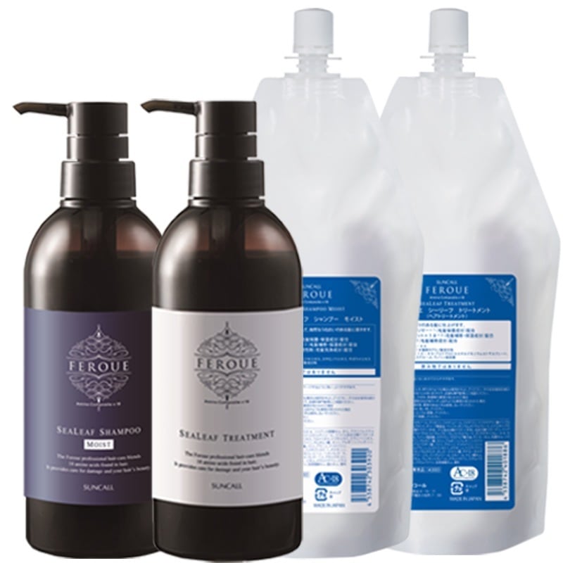 フェルエ シーリーフ シャンプー モイスト 485mL + 500mL + シーリーフ トリートメント 485g + 480g 詰め替え&ボトル セット まとまる髪 しっとり ダメージケア うるおい