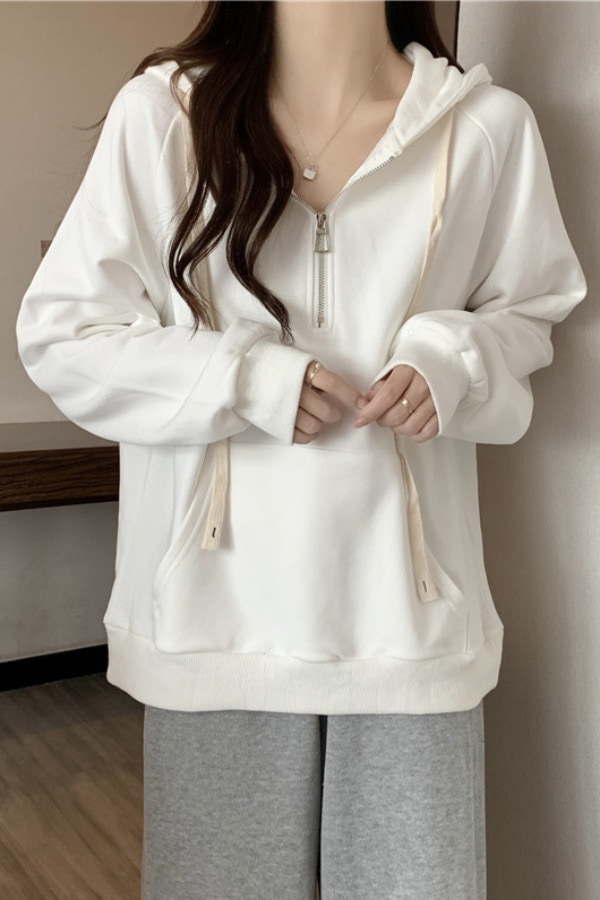 レディース コットン スウェットシャツ薄手スタイルプラスサイズゆったりフィットスリミングカジュアル多用途ハーフジップ フード付きトップス/ジャケット