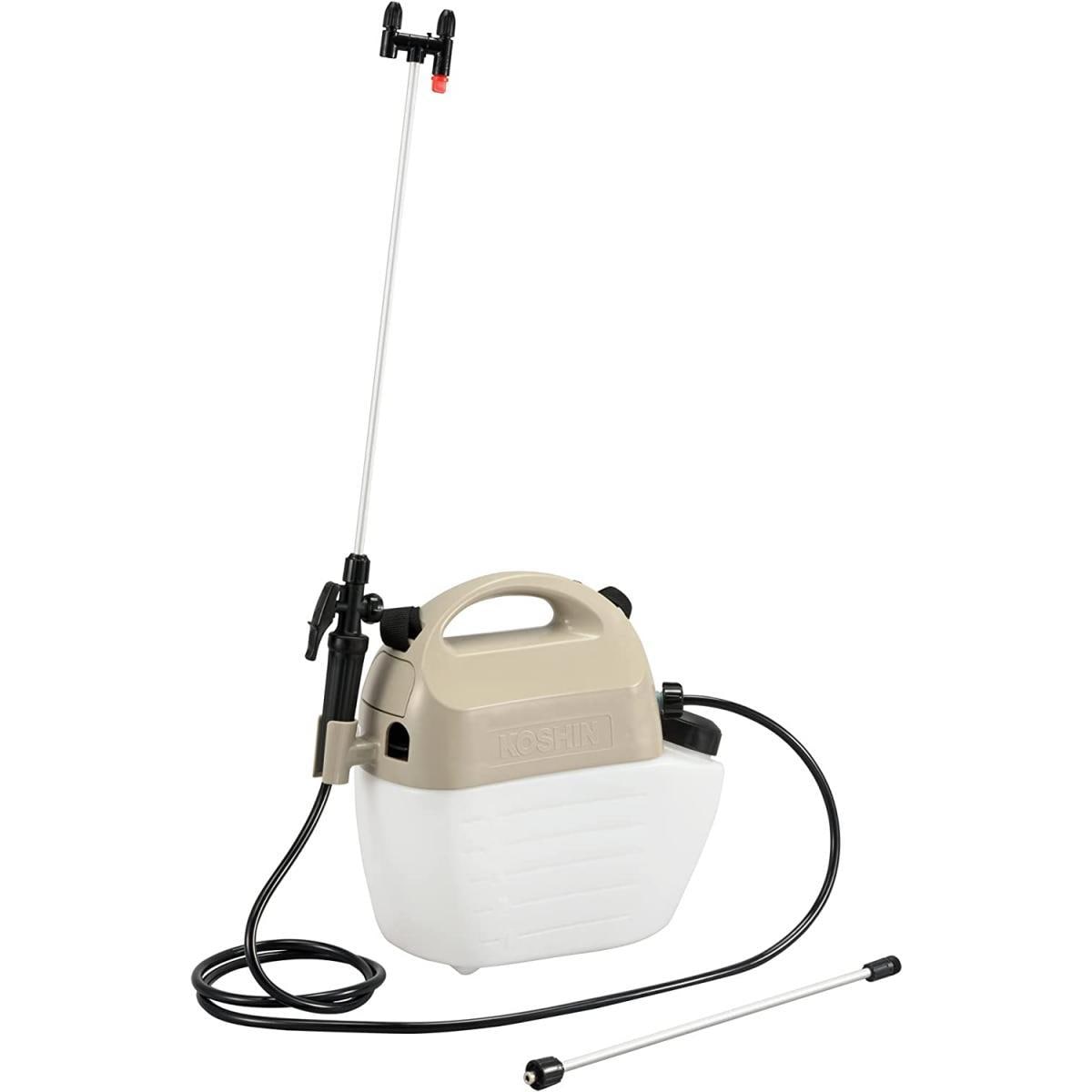 【在庫有・即納】工進(KOSHIN) 乾電池式噴霧器 ハイパワー 5L GT-5HD　単一乾電池6本(別売) 除草 殺虫 一段＋延長パイプ 二頭口ノズル 肩掛け